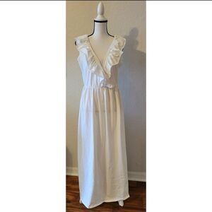 White Ruffle V Neck Maxi Dress
